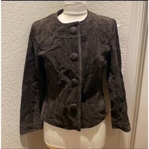 Chico’s Brown Suede Quilted Leather Jacket Button (Snap) Closure EUC Sz M/8